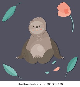 Vector illustration. Cute boy sloth. Can be used as a print on t-shirts, bags, stationary or as a poster.