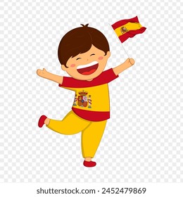 Vector illustration of Cute boy with Spain flag on transparent background