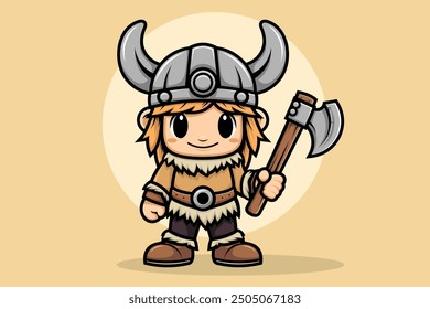 Vector Illustration of Cute Boy Wearing Viking Costume. Viking Mascot Cartoon Character. Flat Cartoon Style Suitable for Landing Page, Banner, Flyer, Sticker and Card.