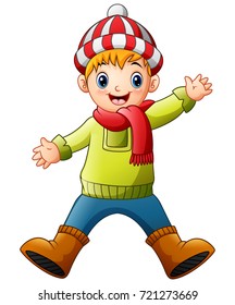 Vector illustration of Cute boy wearing winter clothes