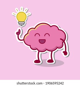 vector illustration of a cute brain gets inspiration. suitable for infographic assets, poster, banner, mascot, and presentation assets