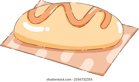 vector illustration of cute bread with caramel on the top, cute sticker, snack time, dessert time isolated on transparent background
