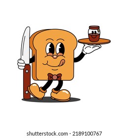 Vector illustration of cute bread carrying a knife, perfect for icons, logos, stickers
