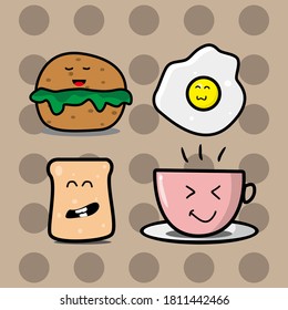 ilustración vectorial del desayuno lindo en fondo marrón redondo
