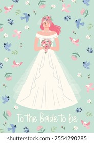 Vector illustration with cute bride Design element for wedding concept and other uses