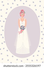 Vector illustration with cute bride Design element for wedding concept and other uses