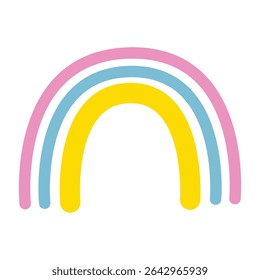 Vector illustration of a cute bright rainbow, pink, blue and yellow. The weather forecast icon.