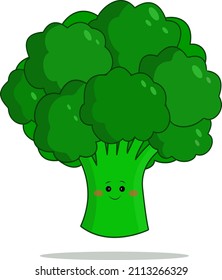 Vector illustration of cute broccoli. Cartoon character icon design in a modern flat style, isolated on a white background. Healthy broccoli food, proper nutrition, vegetarian concept