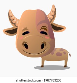 vector illustration of a cute brown cow side view, white background