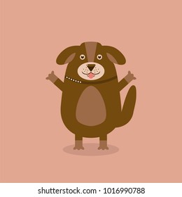 Vector illustration of a cute brown dog. Happy cartoon puppy.