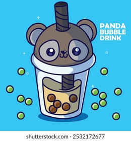 vector illustration of a cute bubble drink panda cup