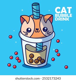 vector illustration of a cute bubble drink cat cup