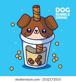 vector illustration of a cute bubble drink cup dog