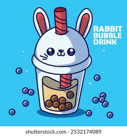 vector illustration of a cute bubble drink cup rabbit