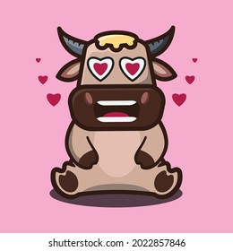 vector illustration of cute buffalo fall in love ,cartoon animal concept