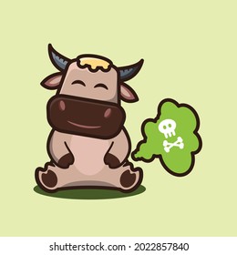  vector illustration of cute buffalo farting ,cartoon animal concept