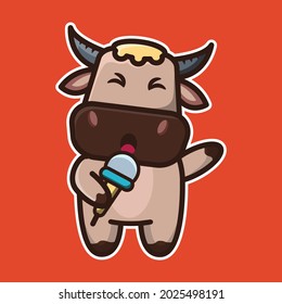 vector illustration of cute buffalo sing