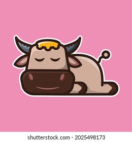 vector illustration of cute buffalo sleep