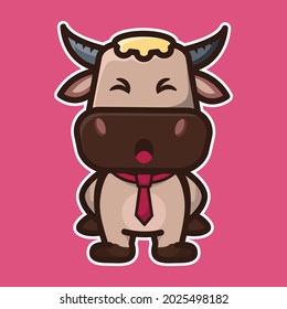vector illustration of cute buffalo standing