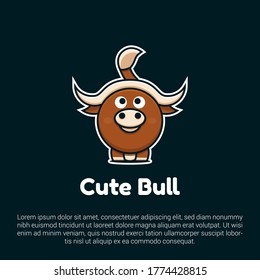 Vector illustration of cute bull logo, icon, sticker design template