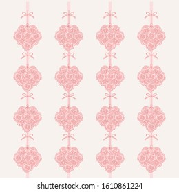 Vector illustration of Cute a bunch of pink roses with pink ribbon hanging on pink background seamless pattern for Happy Mothers or Valentine's Day greeting card design.