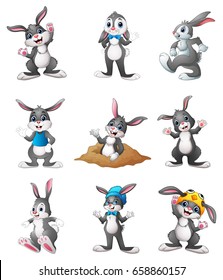 Vector illustration of Cute Bunnies cartoon set