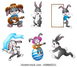 Vector illustration of Cute Bunnies cartoon set