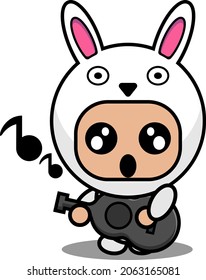 vector illustration of cute bunny animal mascot costume cartoon character playing guitar