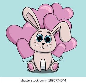 vector illustration of cute bunny with balloons and hearts