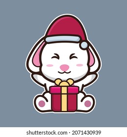 vector illustration of cute bunny and big gift box