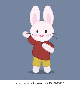 Ilustración vectorial de un lindo personaje de conejito posando mientras usa una camiseta, pantalones cortos y calcetines