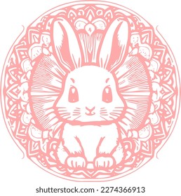 Vector Illustration of Cute Bunny in Decorated Circle - Easter Stock Art and More!