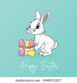 A vector illustration of a cute bunny with easter eggs