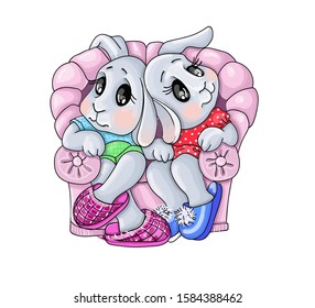 vector illustration of cute bunny family, bay, gierl