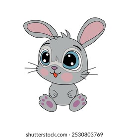 
Vector illustration of a cute bunny in gray shades isolated on a white background. cartoon character. Illustration for textiles, wrapping paper, children's creative projects.