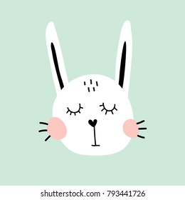 vector illustration of a cute bunny head on a blue background