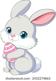 Vector Illustration of a Cute Bunny Holding an Easter Egg
