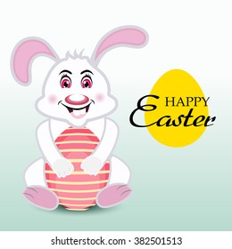 Vector illustration of a cute bunny holding a easter egg for Happy Easter.