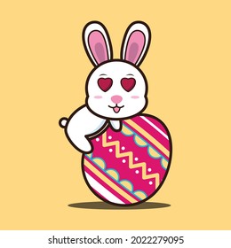 vector illustration of cute bunny hugging easter egg