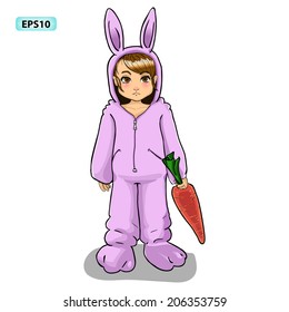 vector illustration of cute bunny kid girl