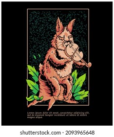 vector illustration, cute bunny playing the violin, text writing templates, texture backgrounds, for t-shirts, clothes and merchandise.