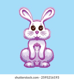 vector illustration of a cute bunny, rabbit on a light blue background