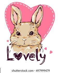 ilustración vectorial de un conejito lindo, conejo. Ilustración de Vector dibujado a mano del conejito de diseño Bunny.print. tarjeta para el día de San Valentín