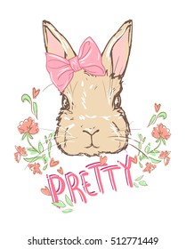 vector illustration of a cute bunny, rabbit. Hand Drawn Vector Illustration of Bunny.