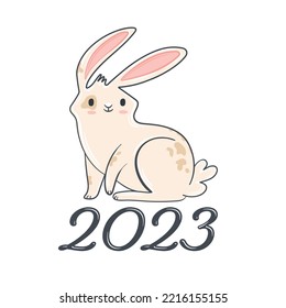 Vector illustration cute bunny symbol 2023.