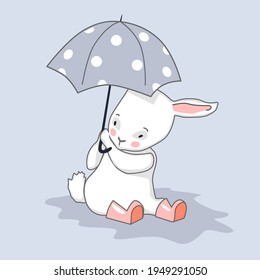 Vektorgrafik eines süßen Hasen mit Regenschirm.