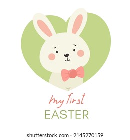 Vector illustration with a cute bunny and the words My first Easter. Children's print, sticker