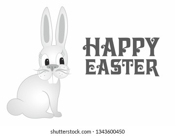 Vector illustration with cute bunny-rabbit and text Happy Easter.
