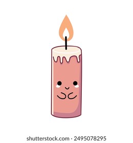 Vector illustration of cute burning candle in style can be isolated on white background