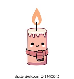 Ilustración vectorial de la vela ardiente linda que lleva la bufanda en estilo de la historieta aislado en el fondo blanco